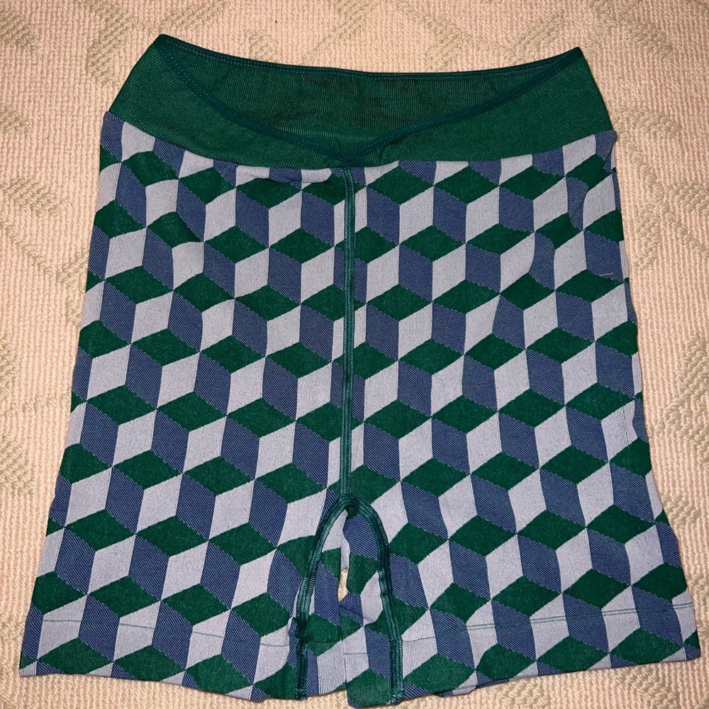 Free People Movement Geometric Green and Blue Women's Bike Shorts